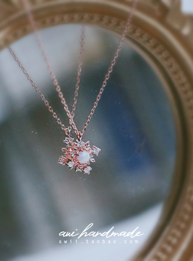 手作风日系雪花925银玫瑰金项链