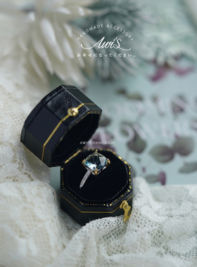 天空蓝蓝托帕石开口戒指环