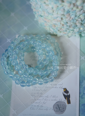「梦里蓝」维之手作●淡淡婴儿蓝蛋白石澳宝再造石手串女圆珠手链