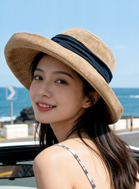 紫宝帽子女复古编织蝴蝶结渔夫帽