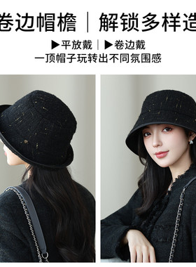 紫宝简约纯色渔夫帽短檐卷边盆帽