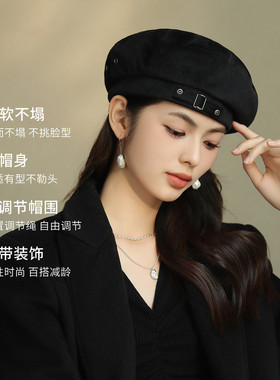 紫宝八角复古女秋冬金属扣贝雷帽