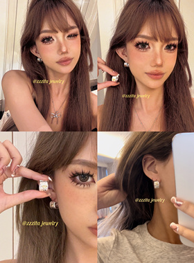 ZZZITA 纽约街头～嫩黄色爱心银色肌理凹凸宽面耳扣小众设计耳环