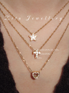 ZZZITA 亚裔日记•Sparkly Cross～复古辣妹闪钻十字架五角星项链