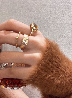 戒指不规则纹理可调节镀金异形