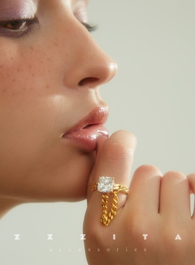 小方糖链条金属戒指开口戒