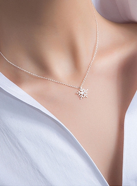 素银雪花项链 女纯银925小清新钻石手链飘雪耳钉耳环学生圣诞礼物