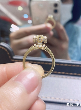 18K王后鸢尾花戒指 女轻奢小众设计黄·金指环纯银莫桑钻石气质潮