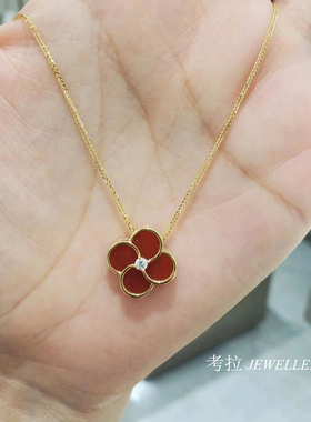 王宫花窗四叶草项链女18k金圆形白贝母红玉髓锁骨链纯银钻石ins潮