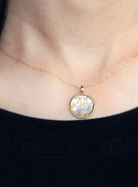 世界中心白贝母项链 女18K黄·金带钻纯银锁骨链毛衣链长款简约潮