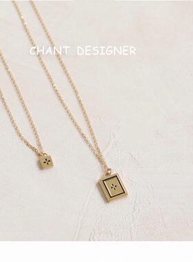 Louie Dams法国锁头四叶草项链女18K.金黑色金币方牌方块礼物纯银