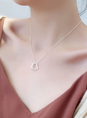 素银INS心扉项链女纯银925镂空爱心心形锁骨链简约气质情人节礼物