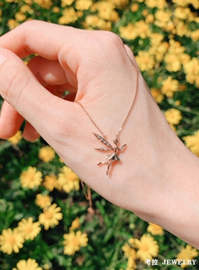 18K金少女心精灵系列项链 纯银玫瑰金彩金钻石锁骨链天使翅膀守护