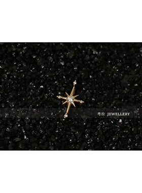 日本18K金北极星项链 女黄金纯银钻石星星锁骨链八芒星十字架礼物
