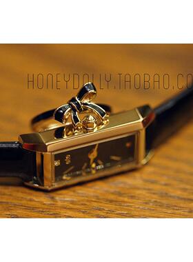 纯银镀黄金色蝴蝶结戒指 女小众设计黑色白色指环珐琅时尚个性男