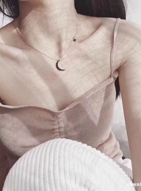 韩国东大门月亮星星项链 少女心18K玫瑰金星月锁骨链纯银个性网红
