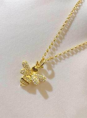 小蜜蜂项链纯银镀18K黄金 女钻石锁骨链耳钉耳环简约气质百搭昆虫