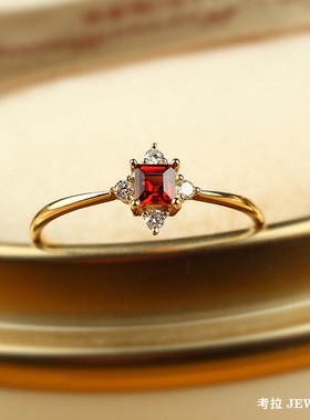 【小冰凌戒指】18K黄金石榴红纯银红宝石指环女钻石ins小众设计潮