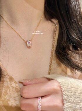 [玫瑰庄园]粉钻路路通项链女中古风纯银满钻万花筒转运珠小蛮腰潮