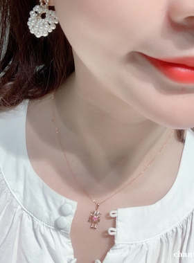 周先生18K金机器人项链 女爱情密语心形红宝石锁骨链纯银星星钻石