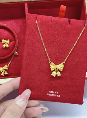 周先生铃兰花项链18.K 女纯银镀黄金色蝴蝶结锁骨链 圣诞礼物气质