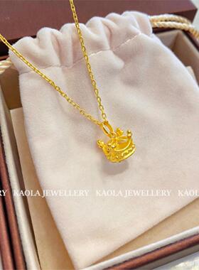 周先生18K金在逃公主皇冠项链 女纯银镀黄金色金珠王冠锁骨链礼物