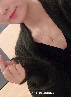 Т家18K金爱心小钥匙项链 女迷你玫瑰金黄金心形吊坠锁骨链纯银潮