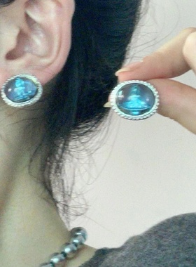 法式名媛蓝色水晶椭圆吊坠珍珠项链轻奢高级感气质小众设计耳环女