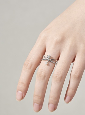 轻奢镶钻珍珠开口可调节戒指女精致冷淡风网红潮流高级感指环戒