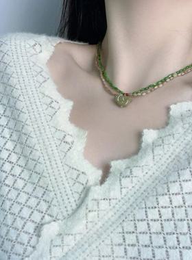 国潮天然石水晶串珠小狗小鸟吊坠项链新中式复古时尚潮流锁骨链女