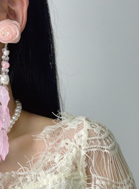 超仙绝美花朵树叶流苏珍珠项链腰链耳环套装优雅淑女高级感饰品