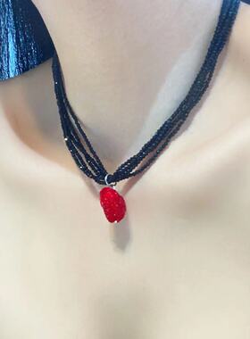 轻奢气质水晶串珠爱心吊坠项链时尚潮流百搭小众设计感锁骨链颈饰