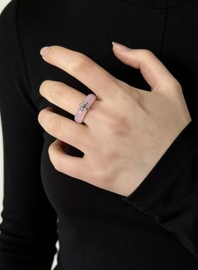 欧美时尚十字架天然石素圈戒指女复古潮流气质高级感轻奢指环戒