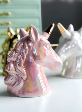 ins粉嫩少女心独角兽幻彩摆件