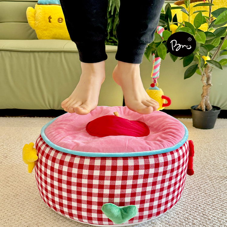 ins奶油格子坐墩久坐不塌客厅榻榻米蒲团可拆洗脚凳可爱换鞋凳子 - 图2