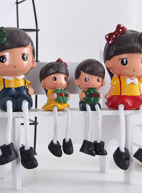 田园吊脚娃娃可爱一家四口小摆件