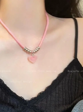 可爱甜妹彩色串珠糖果项链女小众设计感颈链多巴胺甜酷辣妹锁骨链