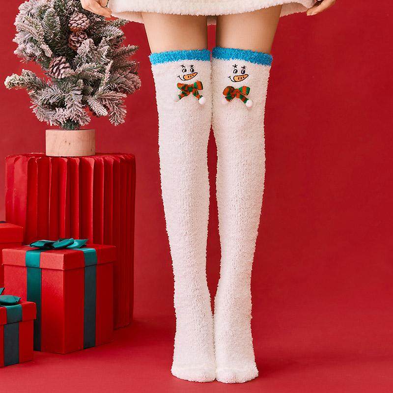 圣诞过膝袜子女珊瑚绒加绒加厚长筒居家睡眠袜卡通可爱护腿地板袜,淘宝优惠券,粉丝福利购,淘宝优惠卷
