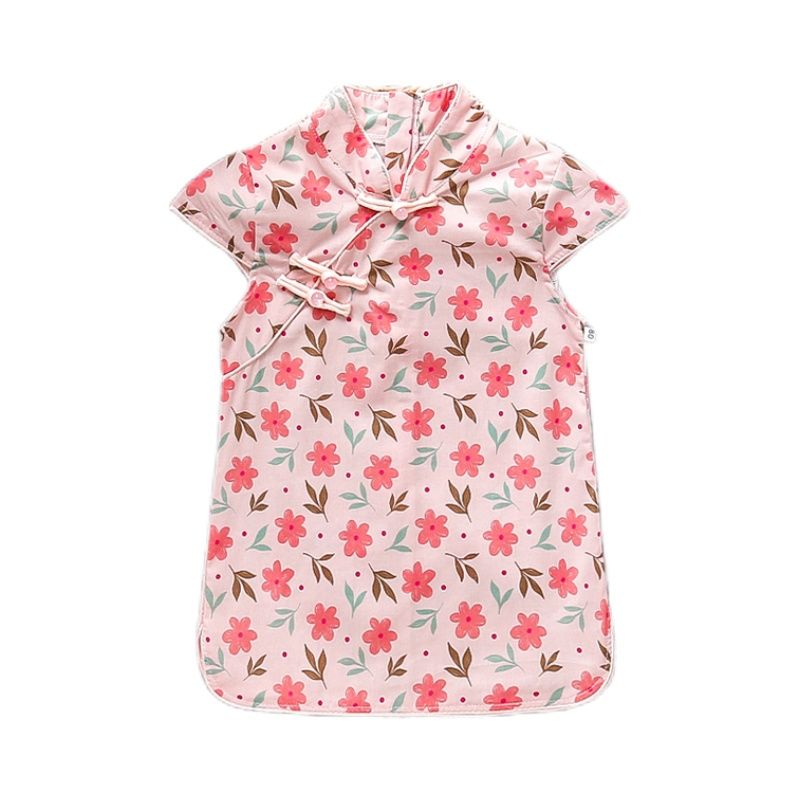 女童旗袍连衣裙夏装六一新款儿童中式裙子国风公主裙宝宝粉色小花 - 图3