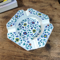 Ceramic Tea Table Ashtrays Cigar Dish Large Size Retro Living Room High-end Chinese Green Flower Hopper Color Clubhouse Business Gift