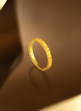 周六福黄金戒指足金爆闪碎碎冰碎金金女计价指环手饰节日礼物