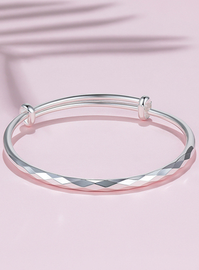 周六福S999足银亮面活口银手镯