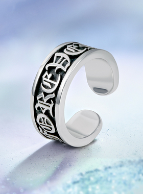 染黑戒指周六福925银嘻哈潮流男