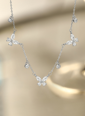 周六福项链女蝴蝶结链坠S925银高