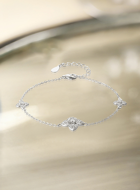 周六福四叶草手链女S925银手饰高