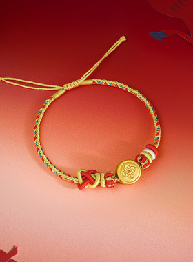 周六福黄金5d硬金手绳女款编绳生肖马系列红火唐马手饰官方正品