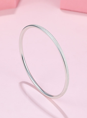 周六福s999足银手镯女磨砂