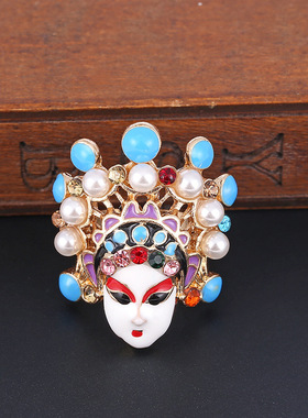 民族风京剧脸谱配饰夸张复古戒指