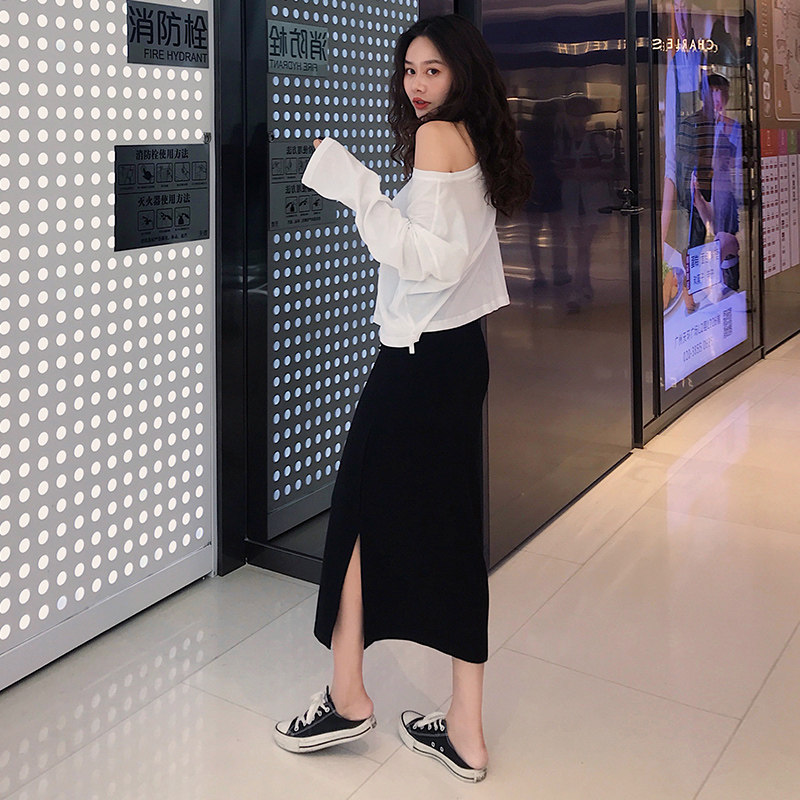 黑色女2020初秋新款直筒高腰半身裙 迷样女子半身裙