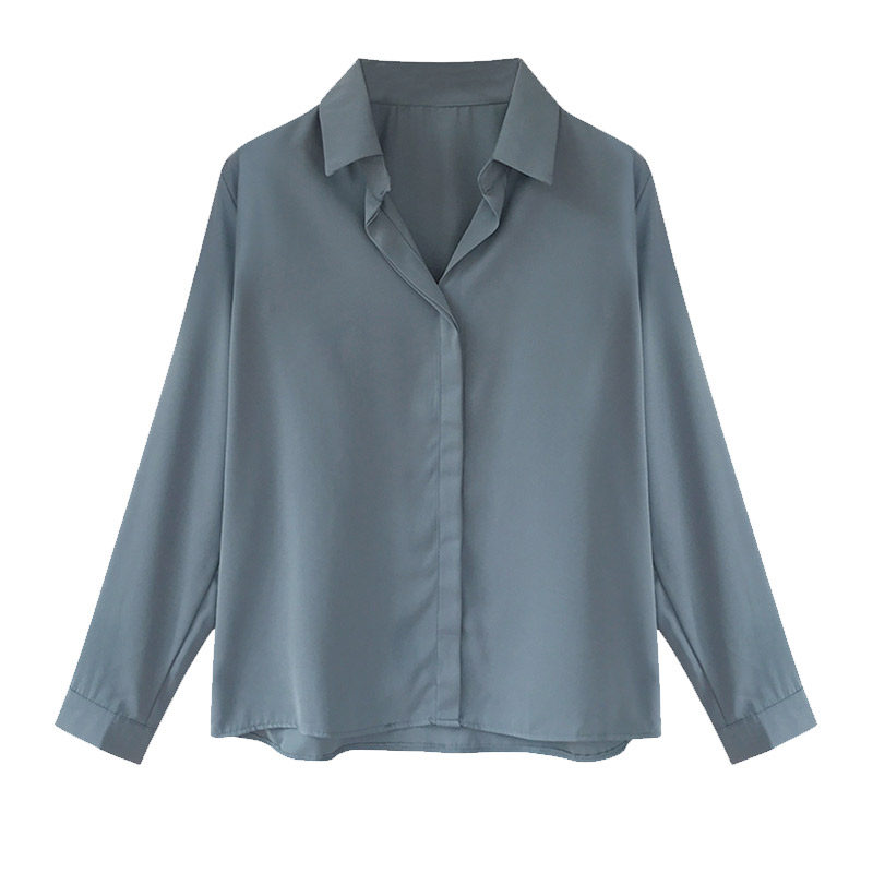 雾霾蓝女雪纺气质有垂感新款衬衫 迷样女子衬衫